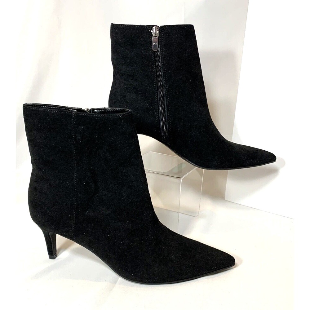 NEW Marc Fisher Ankle Boots Womens 8 Medium Black Suede Kitten Heel Pointy Toe
